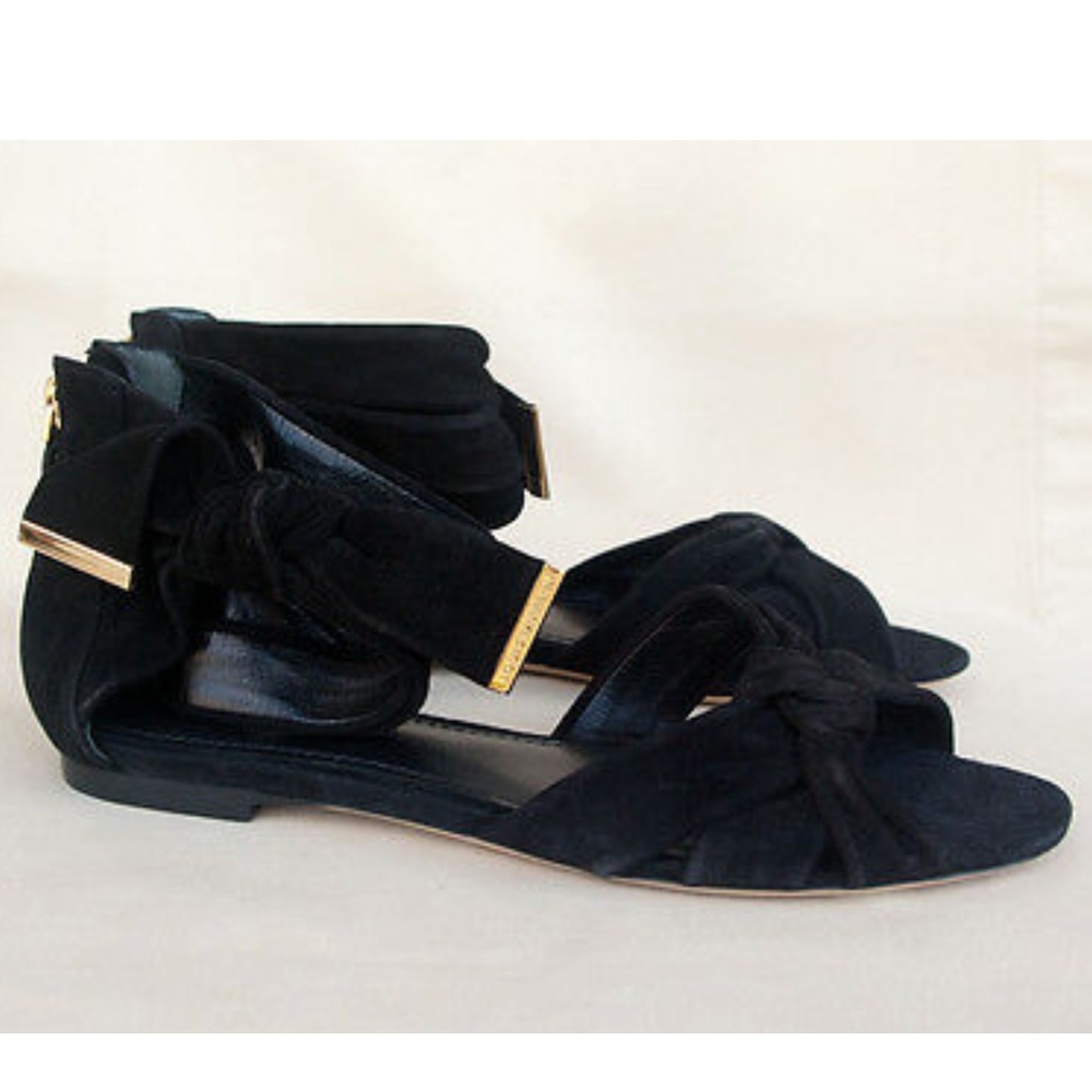 Louis Vuitton black suede cocktail flat sandals
